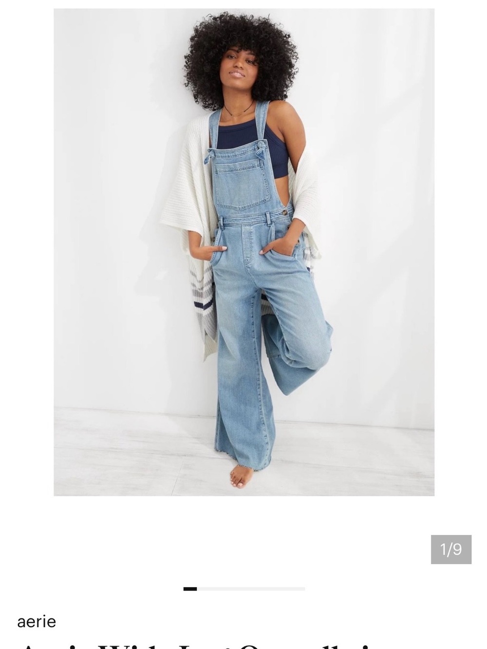 aerie Light Blue Wide-Leg Denim Overalls. Size small